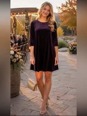 Velvet Small Deep Purple Short Dress w/pockets. Dressy & sassy at the same time!
